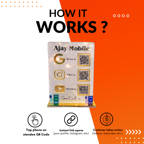 3 QR NFC Enabled Standee For Mobile Shop & Electronics Store