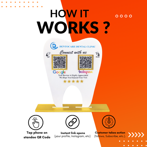 2 QR NFC Enabled Tooth Shape Standee for Dental Clinic