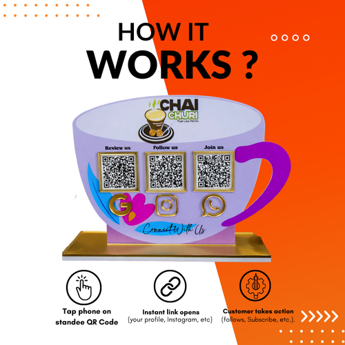 3 QR NFC Enabled Cup Shape Standee for Cafe Tea & Coffee Shop for Restaurant