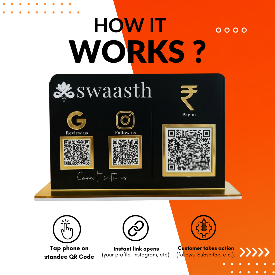 3 QR NFC Enabled Black Horizontal Standee