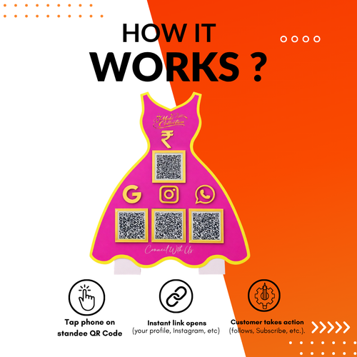 4 QR NFC Enabled Dress Gown Shape Table Top Standee for Fashion Boutique  Bridal Collection