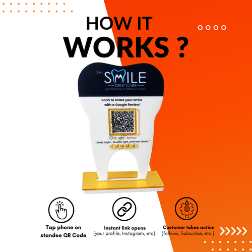 1 QR NFC Enabled Tooth Shape Standee for Dental Clinic