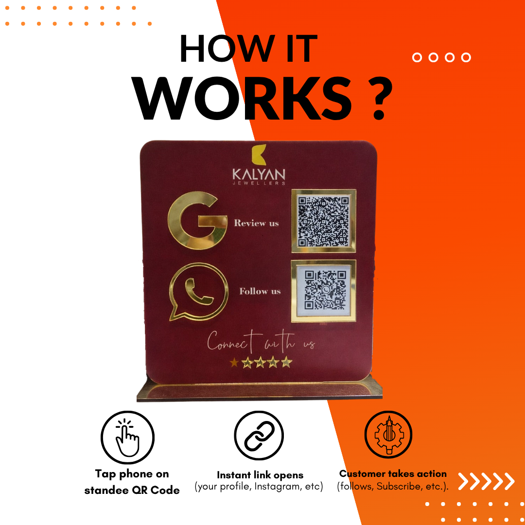 2 QR NFC Enabled Dark Maroon Google Review Standee For Jewellers