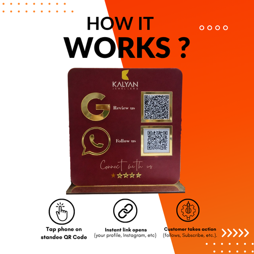 2 QR NFC Enabled Dark Maroon Google Review Standee For Jewellers