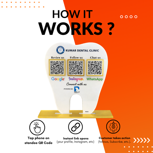 3 QR NFC Enabled Tooth Shape Standee for Dental Clinic