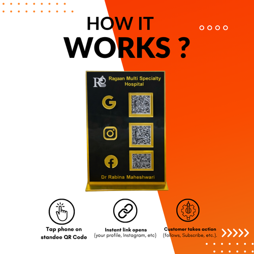 3 QR Black Goldan Border NFC Enabled Premium Standee for Shops Cafes Clinics & Offices