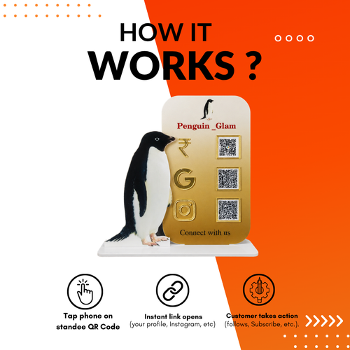 3 QR NFC Enabled Penguin Cut Out Vertical Standee