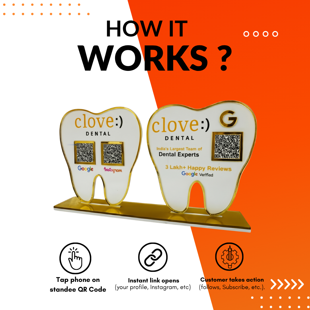 2 QR NFC Enabled Tooth Shape Standee for Clinic and Hospital