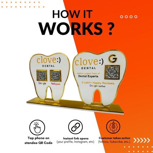 2 QR NFC Enabled Tooth Shape Standee for Clinic and Hospital