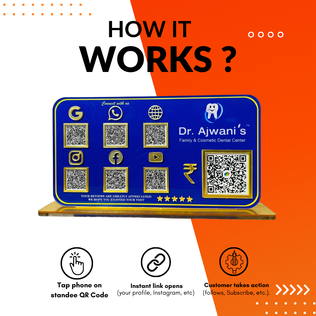 7 QR NFC Enabled Smart Standee with Payment QR For Clinic and Hospital