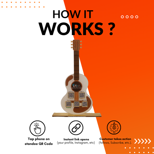 5 QR NFC Enabled Guitar Shape Standee