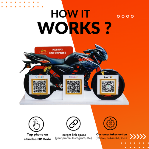 3 QR NFC Enabled Bike Shape Standee for Bike Showroom Garage & Auto Shop