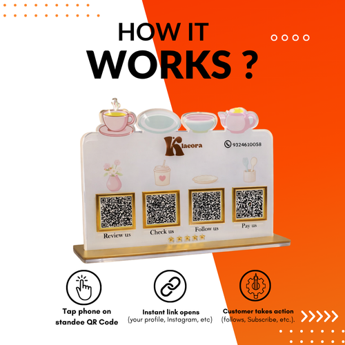4 QR NFC Enabled Tea Cup Cut-Out Standee for Cafe Restaurant Tea Shop & Bakery