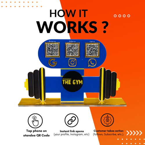 3 QR NFC Enabled Gym Dumbbell Shape Standee for Fitness Center