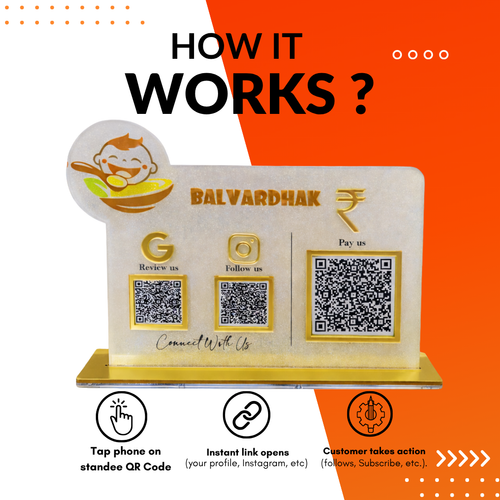 3 QR NFC Enabled Standee with Baby Cutout for  Kids Food Shop & Cafe