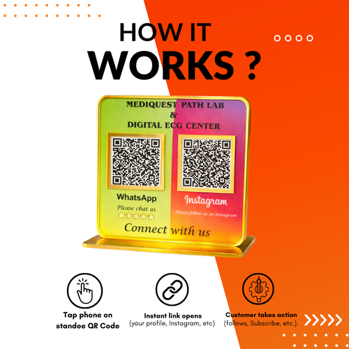 2 QR NFC Enabled Golden Border Colorful Countertop Standee for Shops Cafes Clinics & Offices