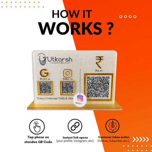 3 QR NFC Enabled Horizontal Standee with Instergram Keychain For Cloth Stors