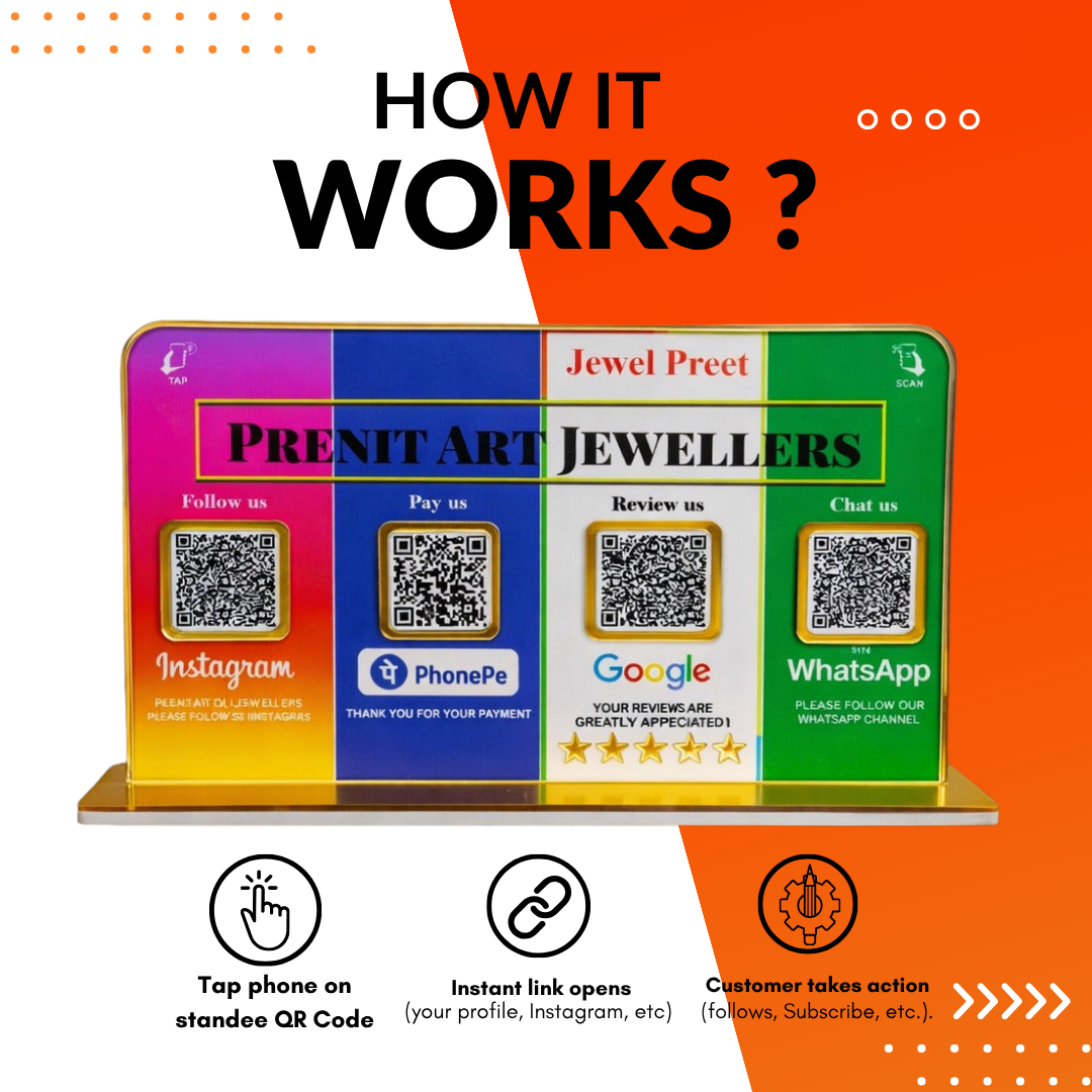 4 QR NFC Enabled Multi Color Standee For Jewellers