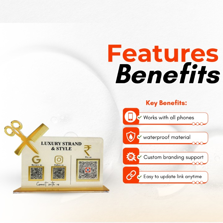 3 QR NFC Enabled Frosted Standee with Scissor Cutout for Salon Spa & Barber Shop