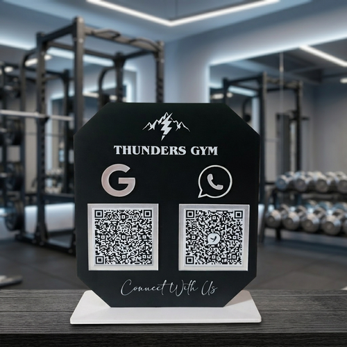 2 QR NFC Enabled Black Colour Standee for Gym & Fitness Studio