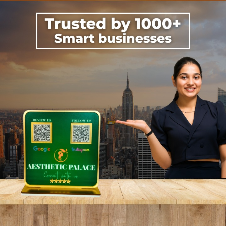 2 QR NFC Enabled Green Acrylic Standee with Golden Border