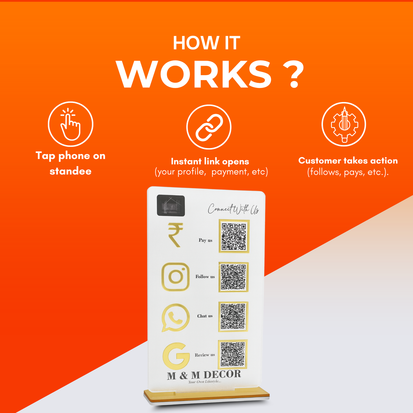 4 QR NFC Enabled White Vertical Digital Standee for Home Decor Interior Store & Decor Shop