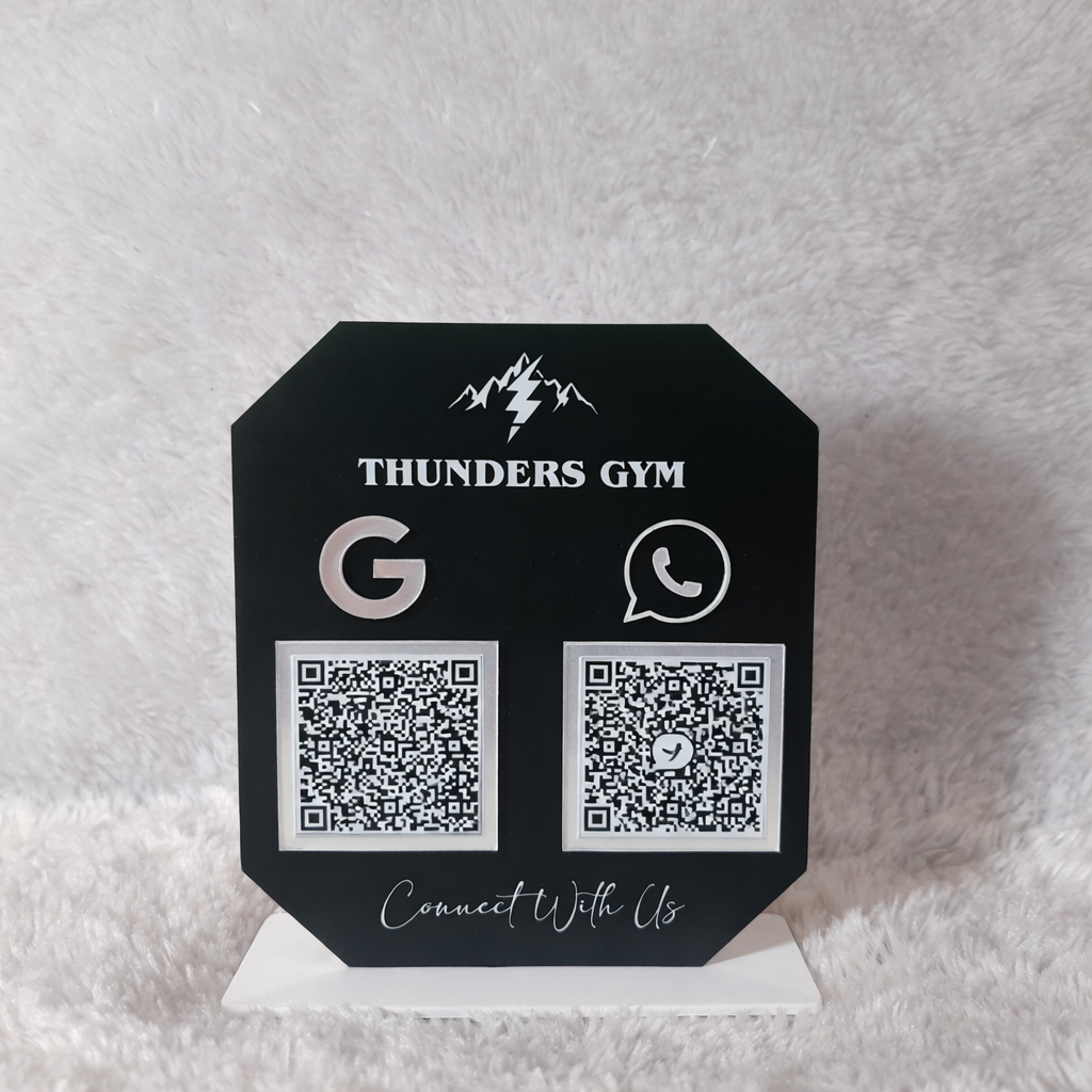 2 QR NFC Enabled Black Colour Standee for Gym & Fitness Studio