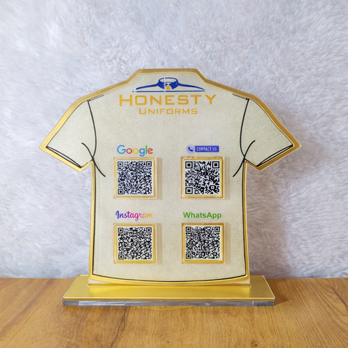 4 QR NFC Enabled Shirt Shape Frosted Standee For School Uniform Shop Student Uniforms
