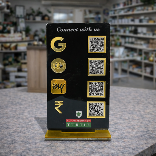 4 QR NFC Enabled Black Colour Vertical Standee For Salon and spa
