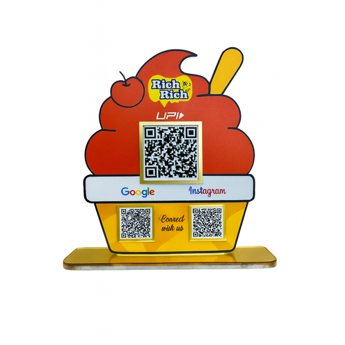 3 QR NFC Enabled Ice Cream Shape Standee for Ice Cream Parlour & Dessert Shop For Restaurant & Cafe