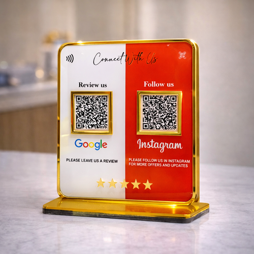2 QR NFC Enabled Golden Border Multi Color Standee