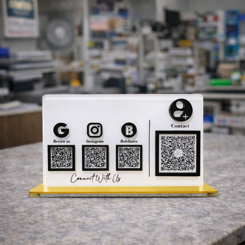 4 QR NFC Enabled White Horizontal White Colour QR Standee For Clinic