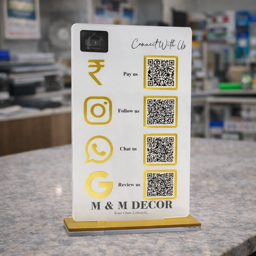 4 QR NFC Enabled White Vertical Digital Standee for Home Decor Interior Store & Decor Shop