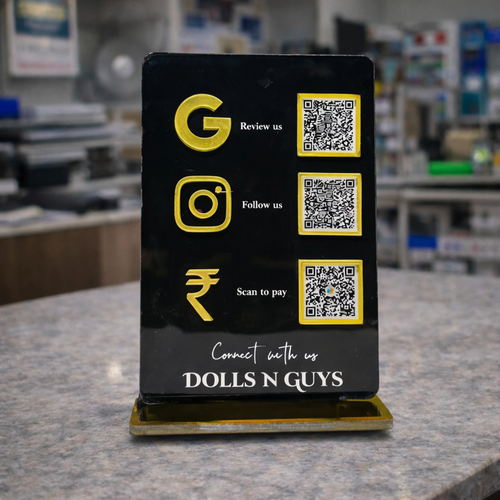 3 QR NFC Enabled Digital Black Premium Standee for Shops Cafes Clinics & Offices