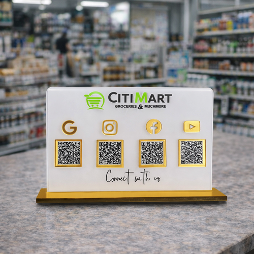 4 QR NFC Enabled White Horizontal White Colour QR Standee For Google Review