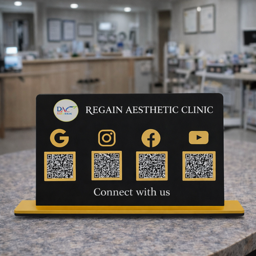 4 QR NFC Enabled Horizontal Black Colour Digital Standee For Clinic and Hospital
