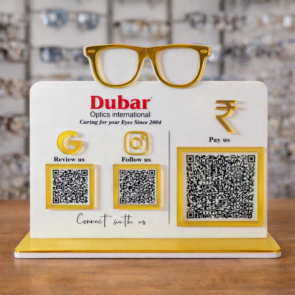 3 QR NFC Enabled Eyeglasses Cutout Optical Store Standee