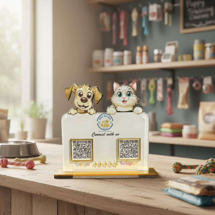 2 QR NFC Enabled Dog & Cat Cutout Standee for Pet Shop Pet Store & Pet Clinic