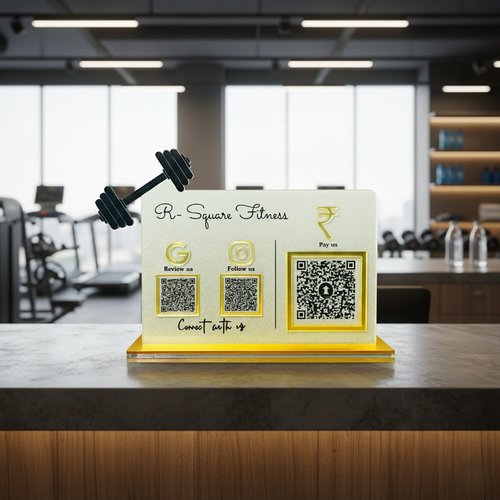 3 QR NFC Enabled Standee with Dumbbell Cutout for Gym & Fitness Studio