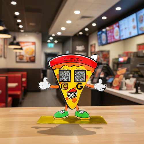 2 QR NFC Enabled Pizza Shaped Smart Digital Standee for Restaurant & Cafe