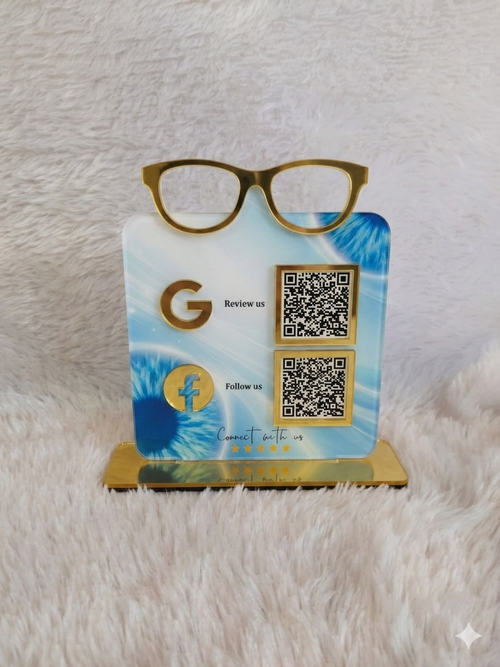 2 QR NFC Enabled Premium Acrylic Eyeglasses Cut-Out Standee for Eye Hospital | Scan to Pay | Book Appointment