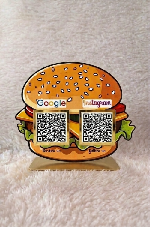 2 QR NFC Enabled Burger Shape Standee for Restaurant and Cafe