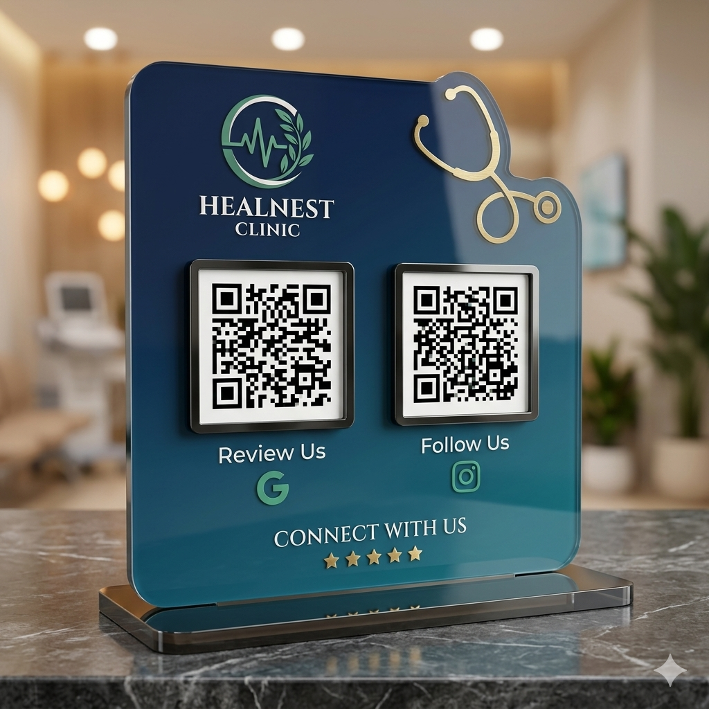 2 QR NFC Enabled Doctor Clinic Acrylic Standee NFC Enabled For Clinic and Hospital