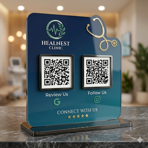 2 QR NFC Enabled Doctor Clinic Acrylic Standee NFC Enabled For Clinic and Hospital
