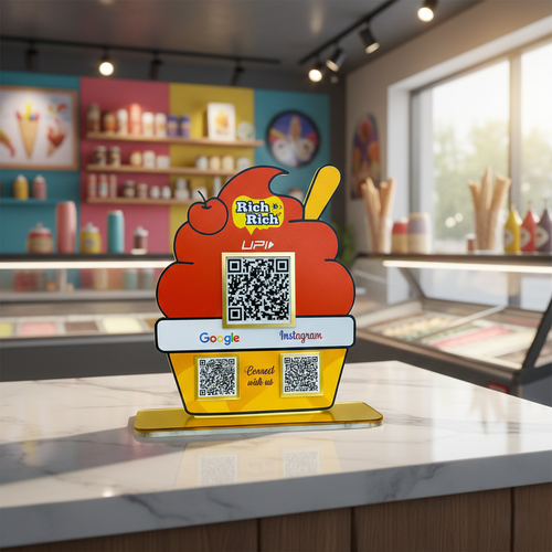 3 QR NFC Enabled Ice Cream Shape Standee for Ice Cream Parlour & Dessert Shop For Restaurant & Cafe