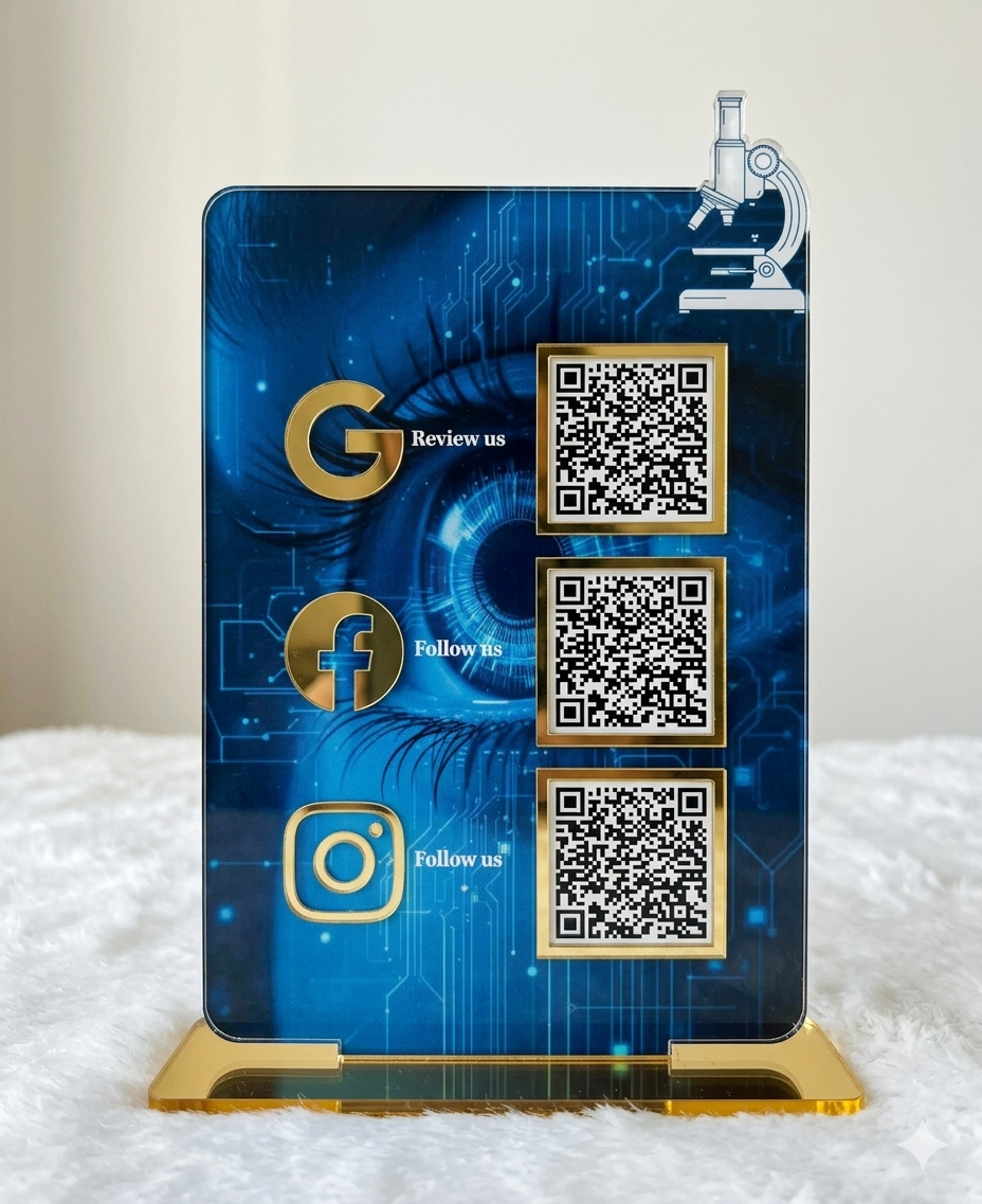 3 QR NFC Enabled Vertical Eye Checkup Microscope Cutout Standee For Clinic and Hospital