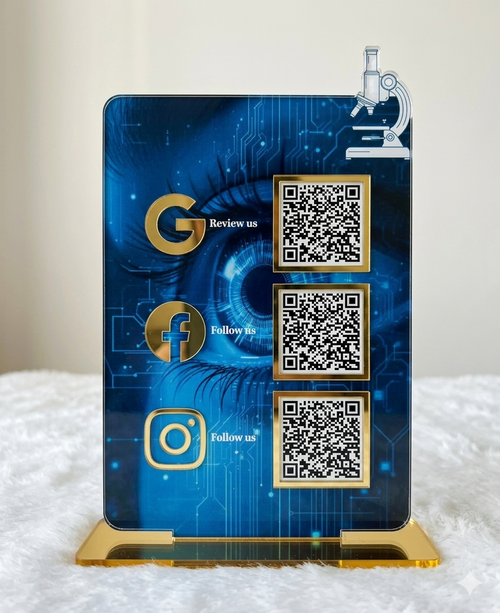 3 QR NFC Enabled Vertical Eye Checkup Microscope Cutout Standee For Clinic and Hospital