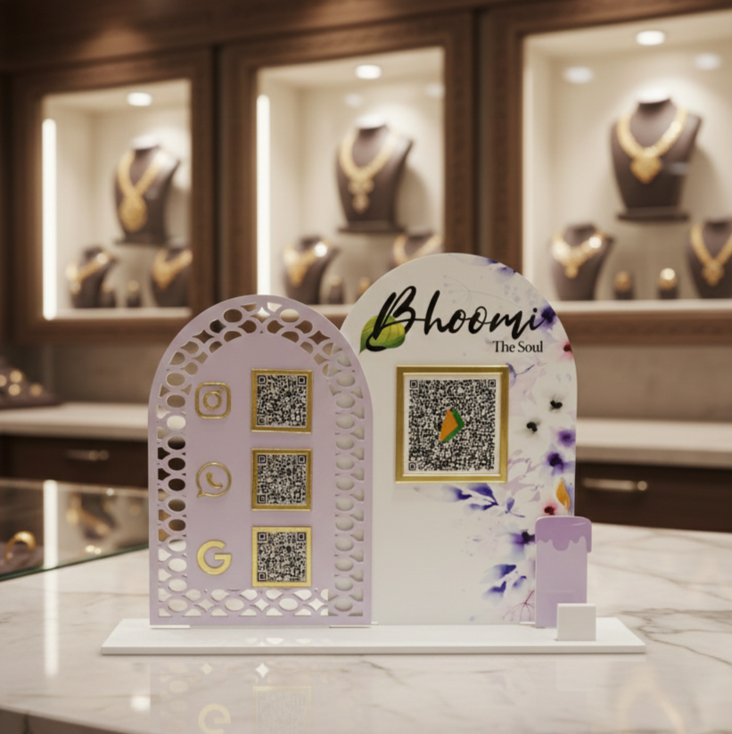 4 QR NFC Enabled Premium Standee For Jewellers