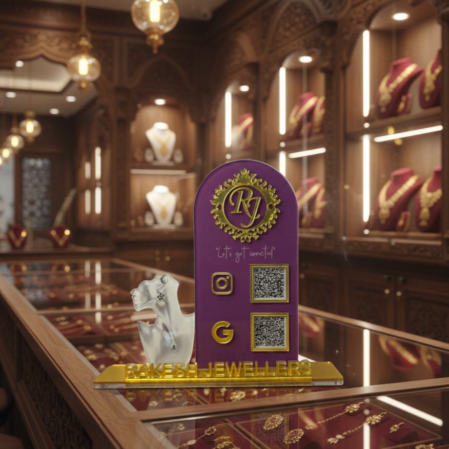 2 QR NFC Enabled Premium Jewelry Standee for Jewellery Shop & Gold Store For Jewellers