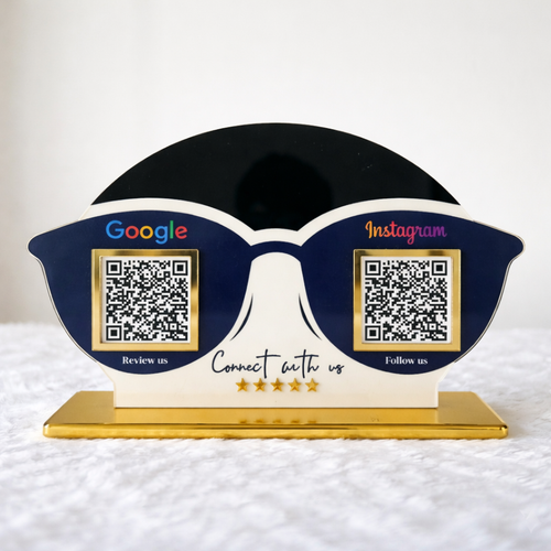 2 QR NFC Enabled Optical Face Shape Standee | Acrylic Counter Display For Clinic and Hospital